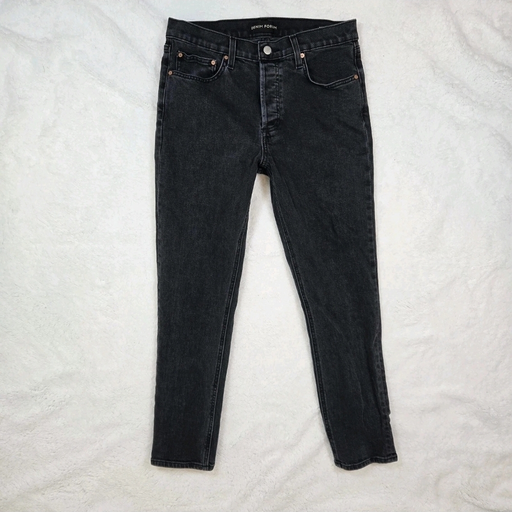 Denim Forum Aritzia The Yoko Mid Rise Slim Dark Wash Jeans 29 Button Fly Stretch